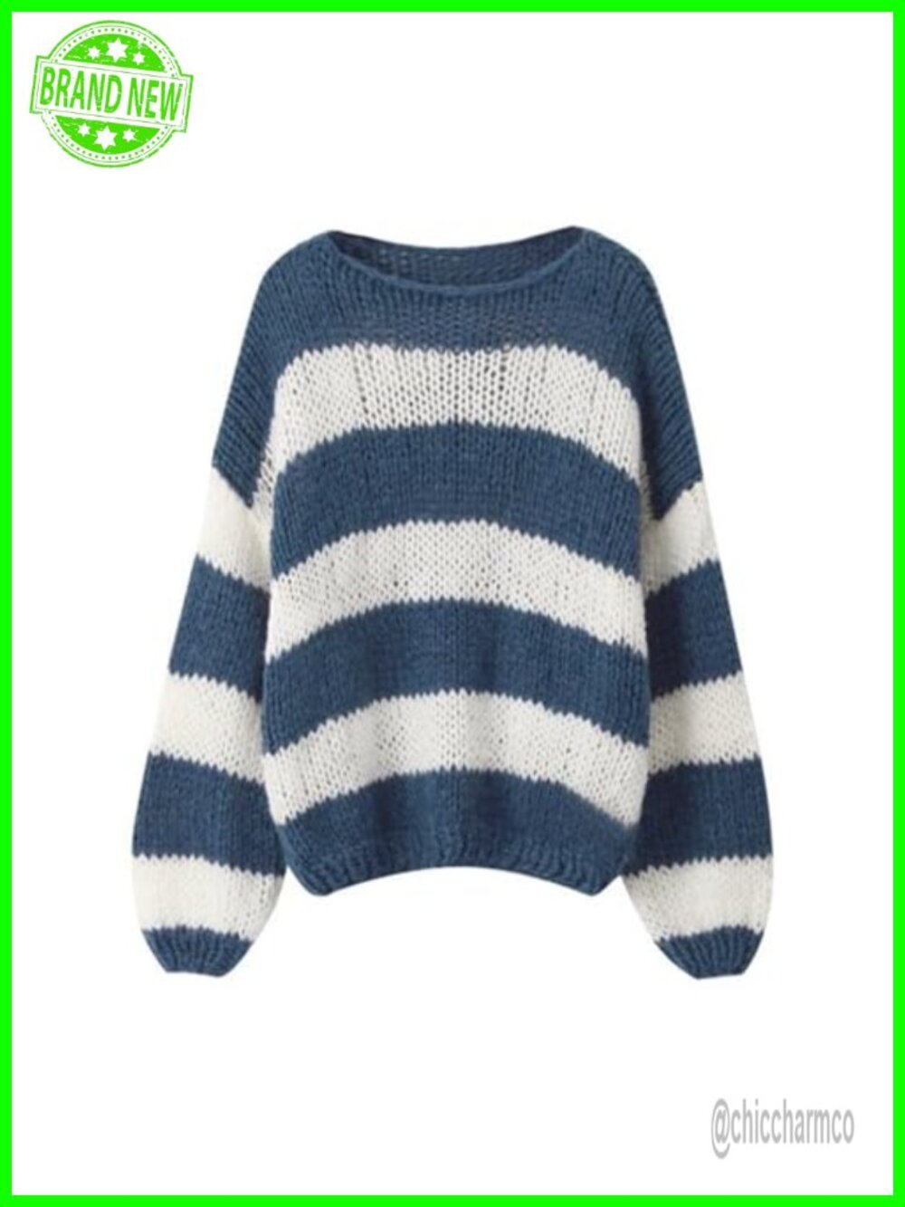Women's Knit Striped Pullover Sweater Oversized Crewneck Long Sleeve Cute Fall